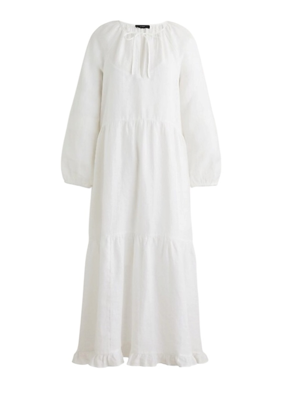 J Crew White Linen Long Sleeves Tiered Maxi Dress Size S/M slip lining